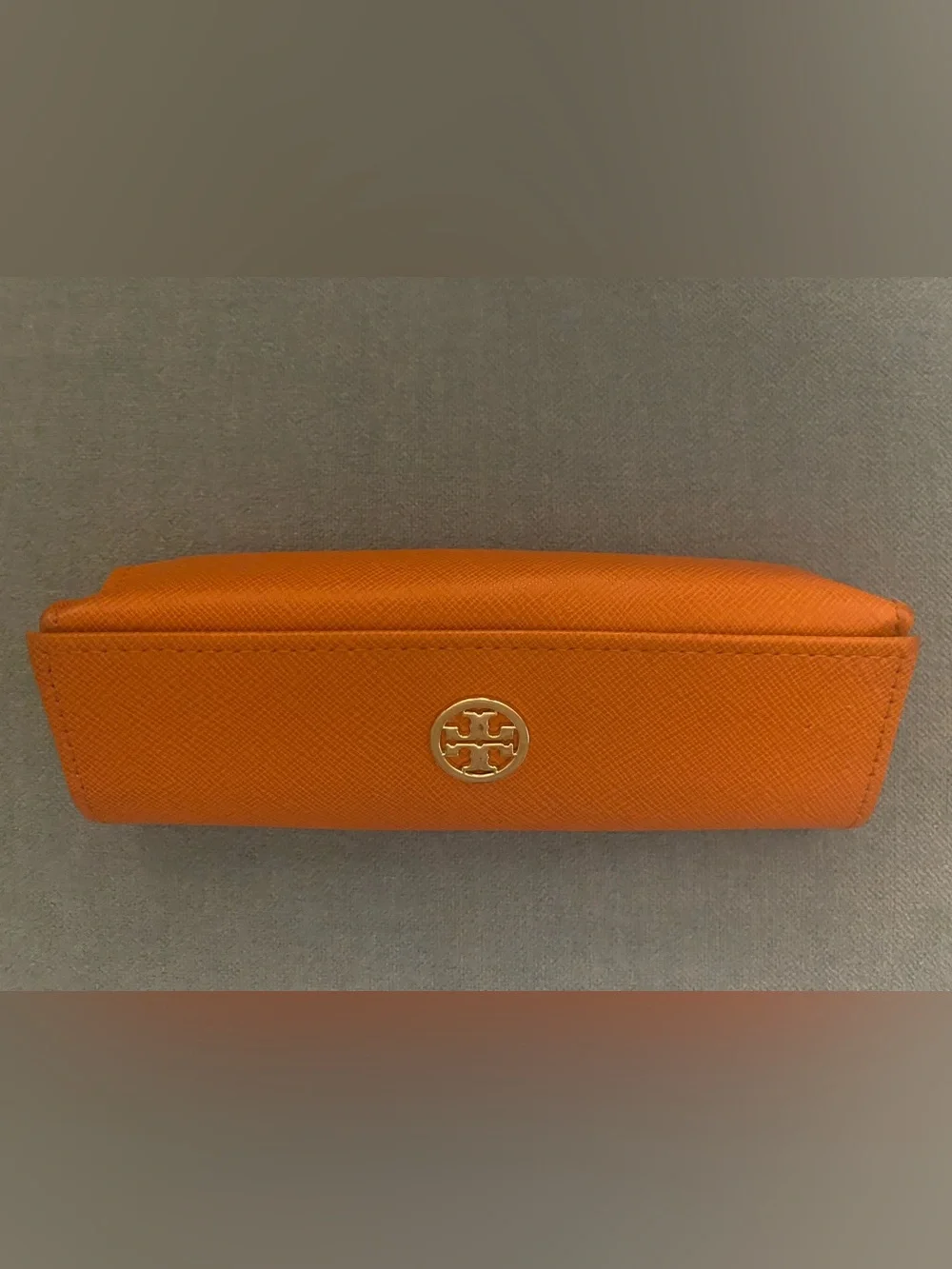 Tory Burch Orange Leather Glasses Case Hard Sunglasses Holder Eyewear Case